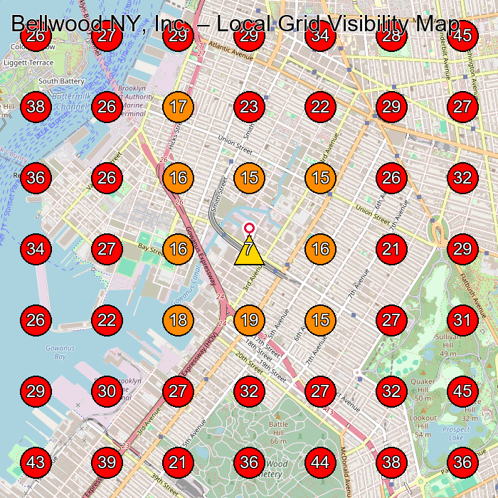 Bellwood NY, Inc. GeoGrid visibility map for Construction Company in Brooklyn